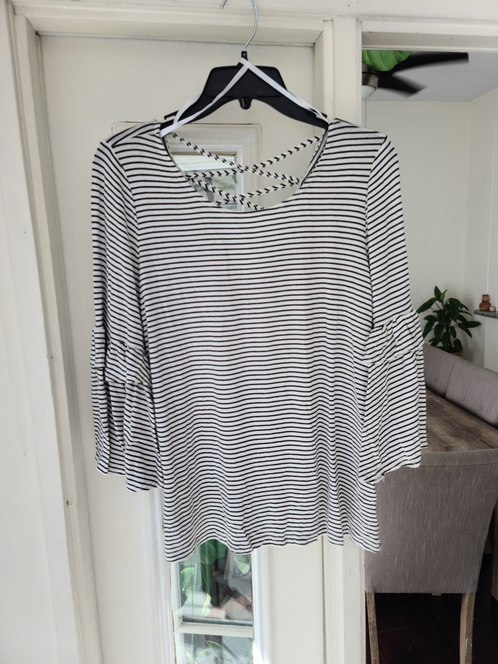 Black & White Striped Long-Sleeve Bell-Sleeve Top